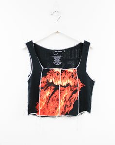 Haus Of Mojo Reworked Vintage Rolling Stones Flame Logo Double Stitch Crop Top
