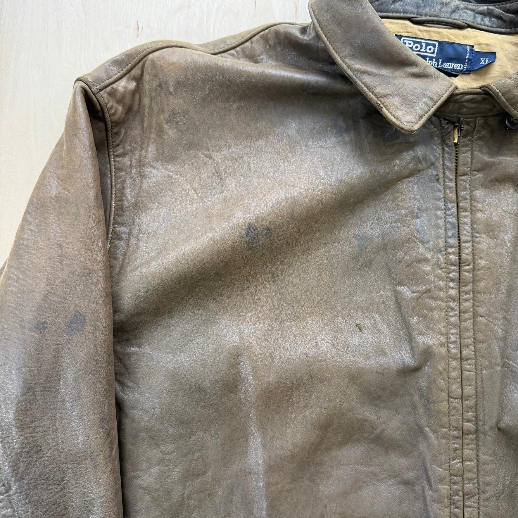 J- Vintage Polo Ralph Lauren Zip Up Leather Jacket - XL
