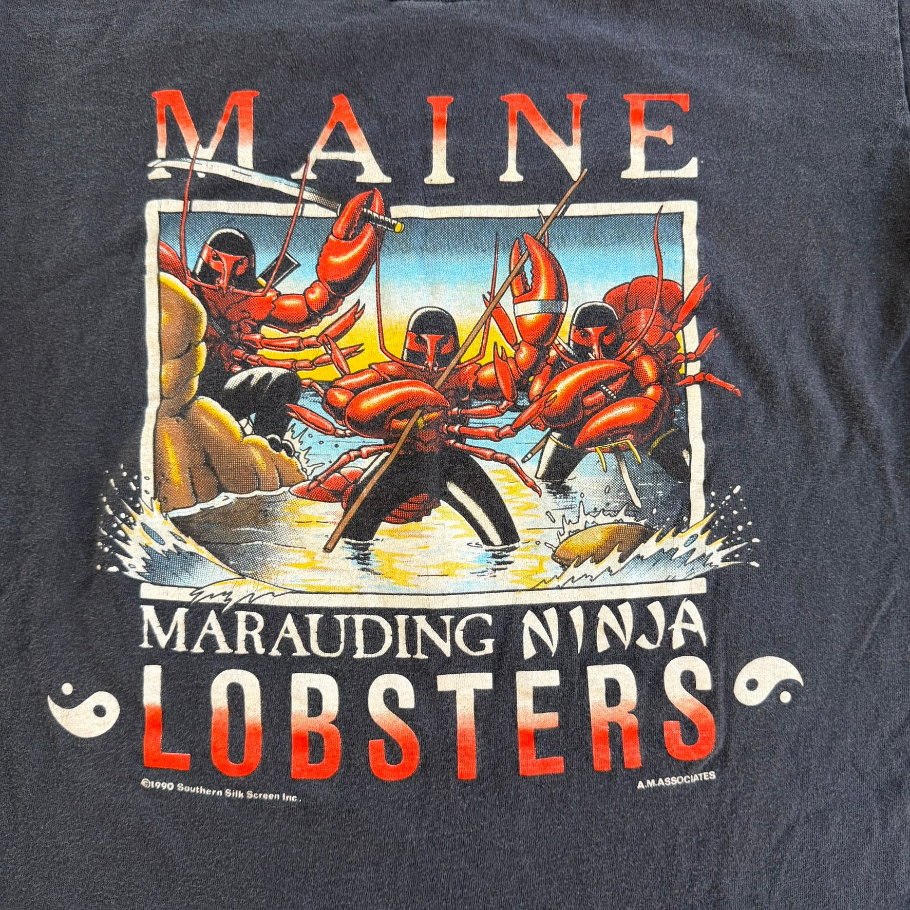 J- Vintage '90 Maine Marauding Ninja Lobsters Graphic Made In USA Single Stitch Tee - L