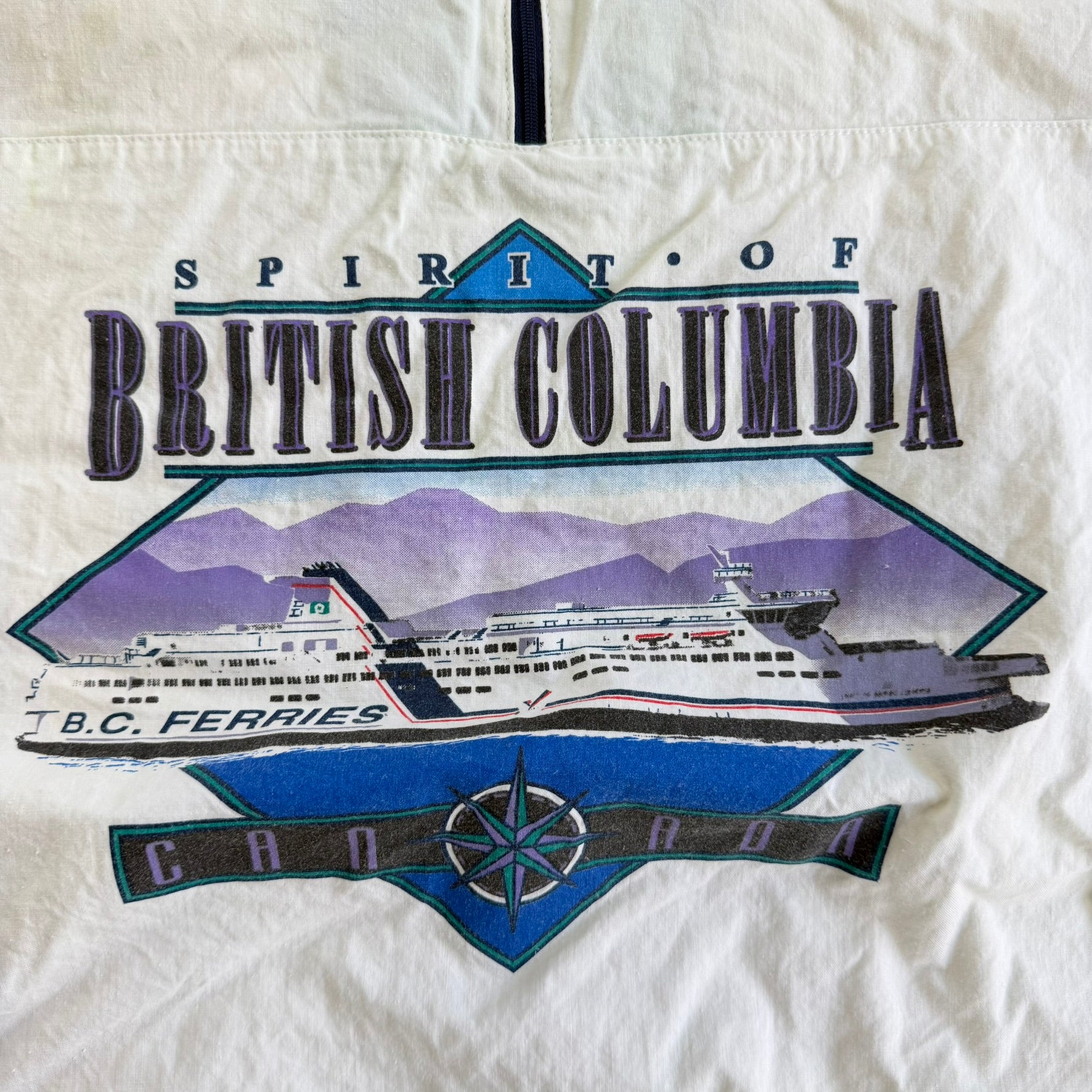 J- Vintage Spirit Of British Columbia BC Ferries Graphic Pull Over Anorak Jacket - XL