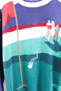 Vintage Golfer & Caddy On Green Knit Sweater