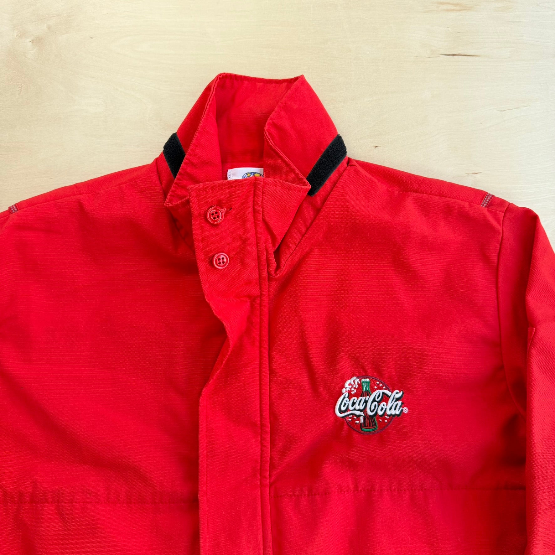 J- Vintage 90s Coca Cola Embroidered Logo Made In USA Zip Up Lightweight Jacket - L