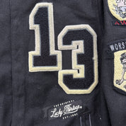 J- Vintage Lucky 13 Embroidered Text & Patches Varsity Jacket - L