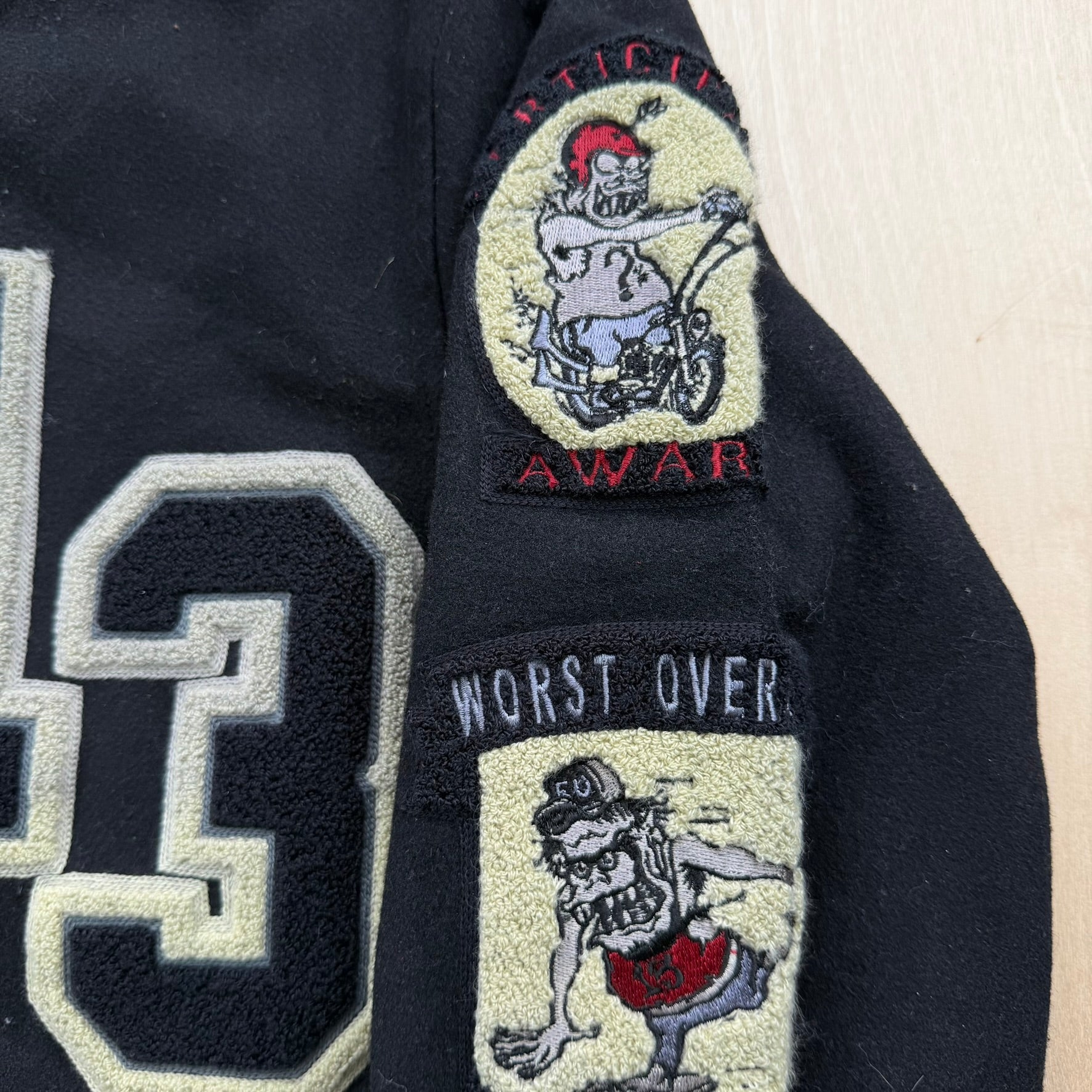J- Vintage Lucky 13 Embroidered Text & Patches Varsity Jacket - L