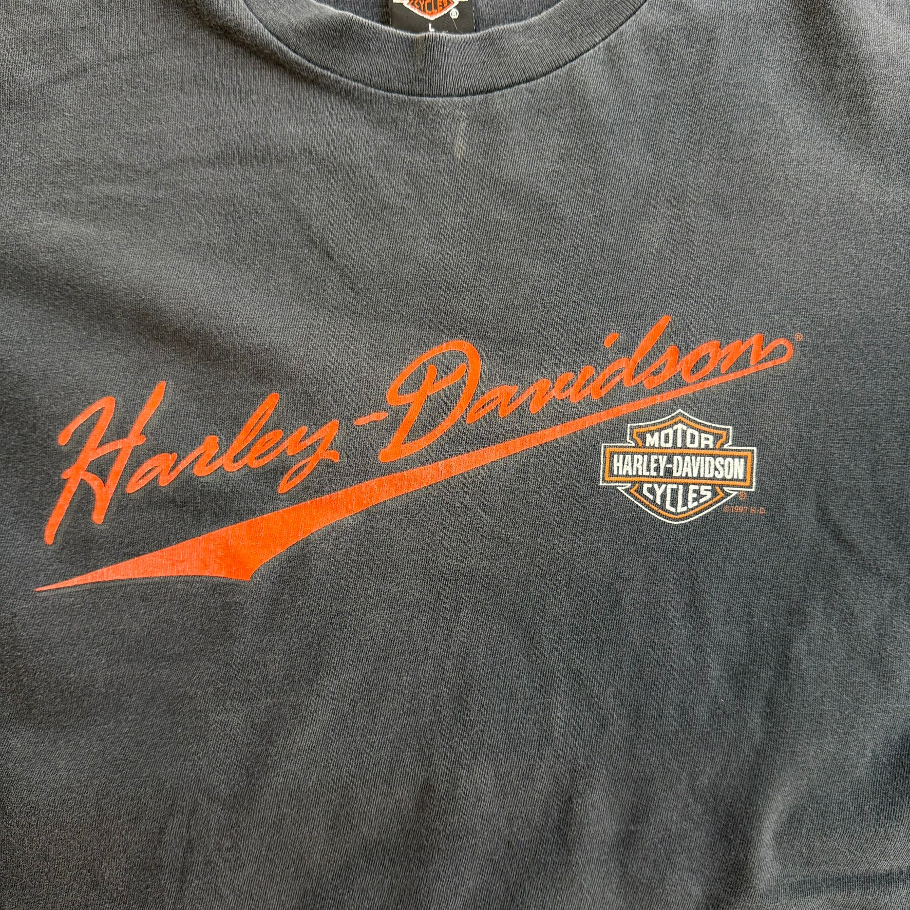 J- Vintage '97 Harley Davidson Bellingham Wa. Map Graphic Made In USA Tee - L