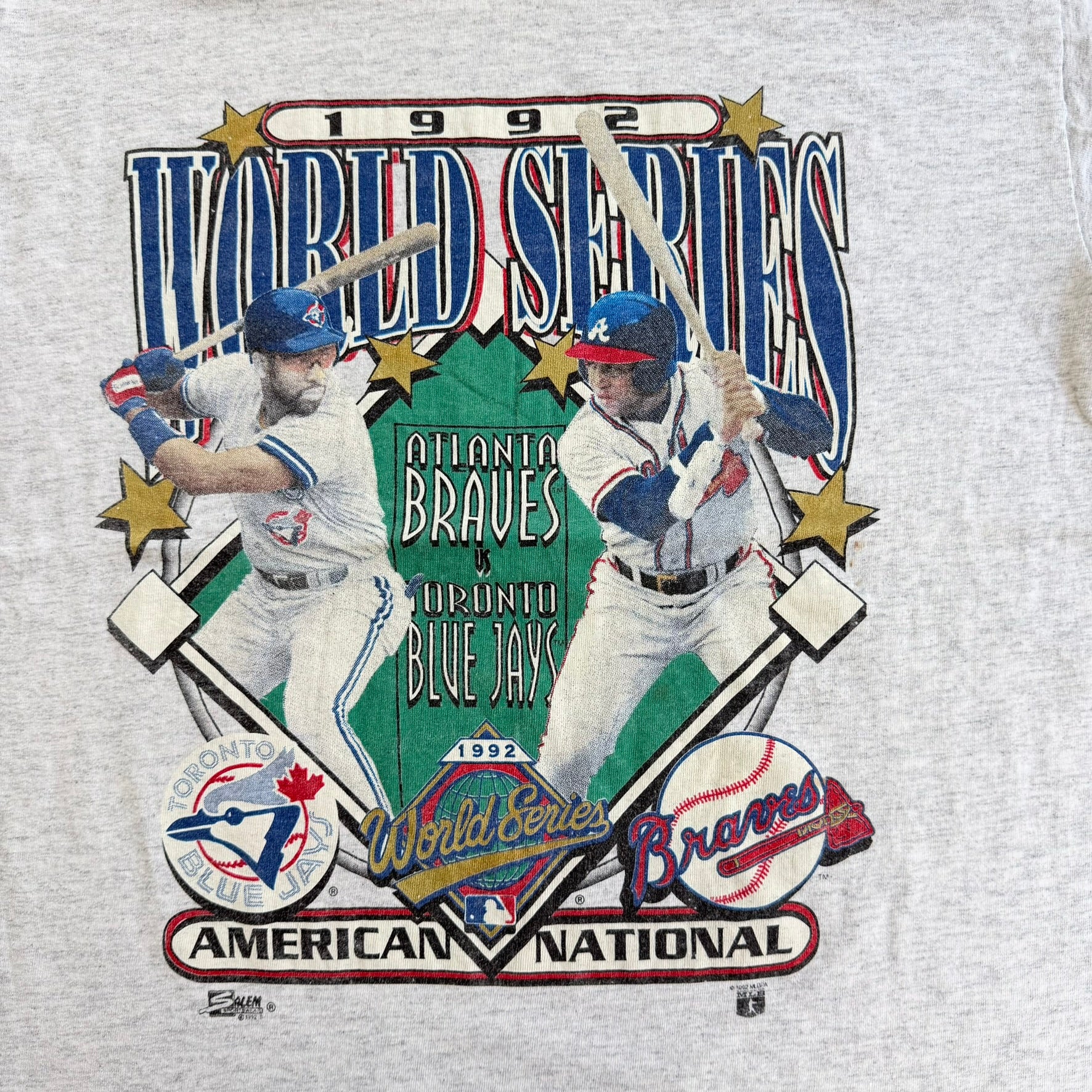 J- Vintage '92 MLB Blue Jays Vs Braves World Series Graphic Single Stitch Tee - L