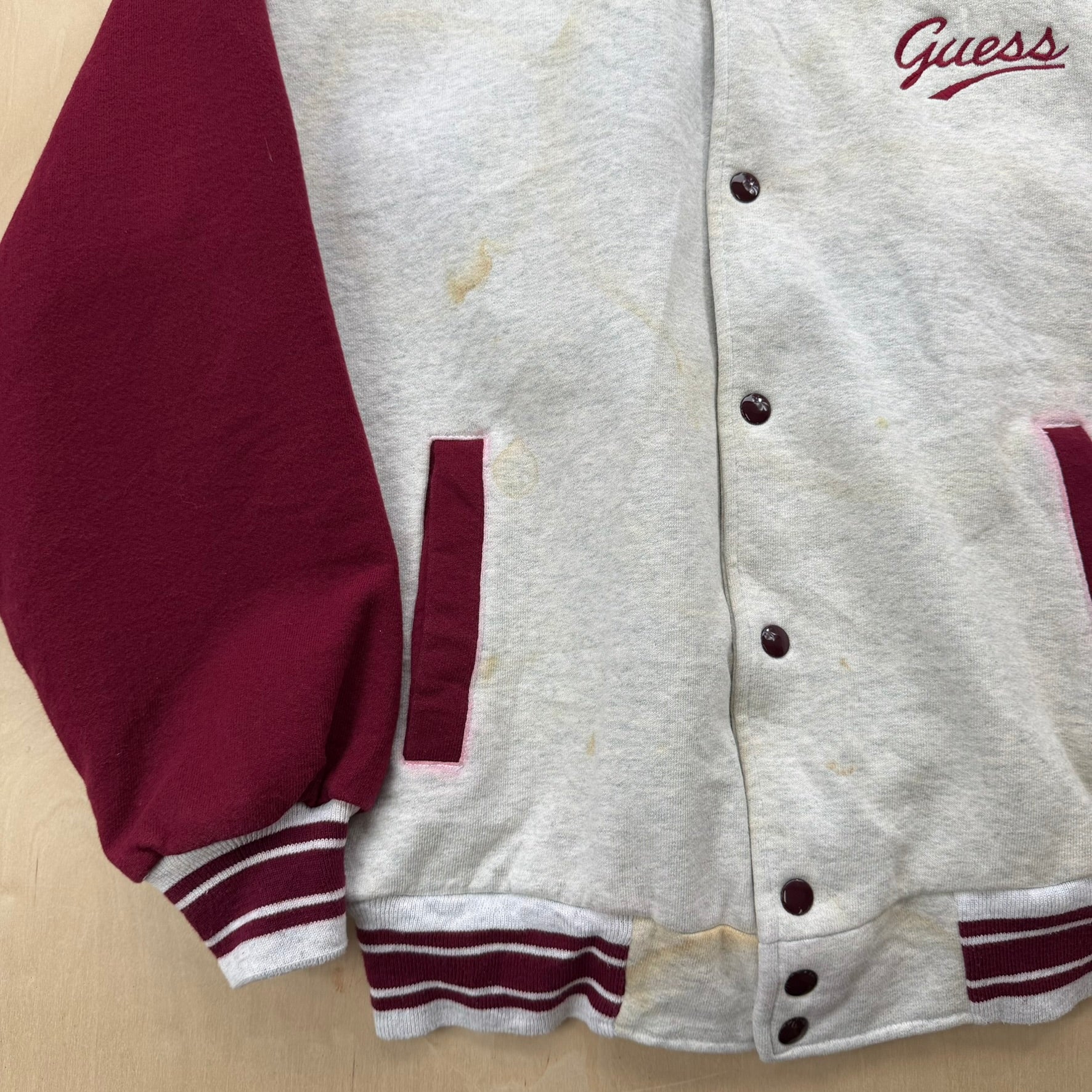 J- Vintage Guess Embroidered Text Made In USA Varsity Jacket - L
