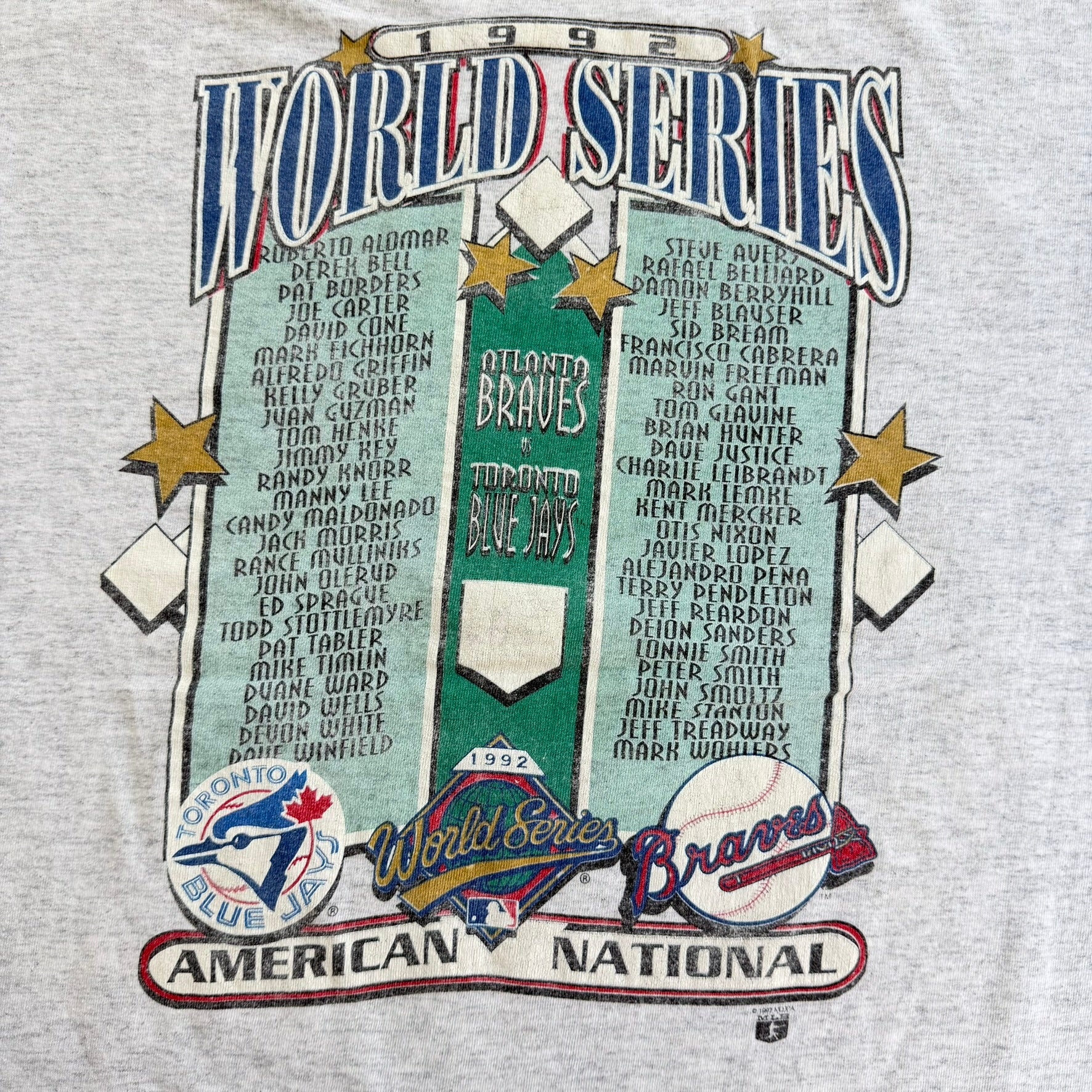 J- Vintage '92 MLB Blue Jays Vs Braves World Series Graphic Single Stitch Tee - L