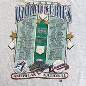 J- Vintage '92 MLB Blue Jays Vs Braves World Series Graphic Single Stitch Tee - L