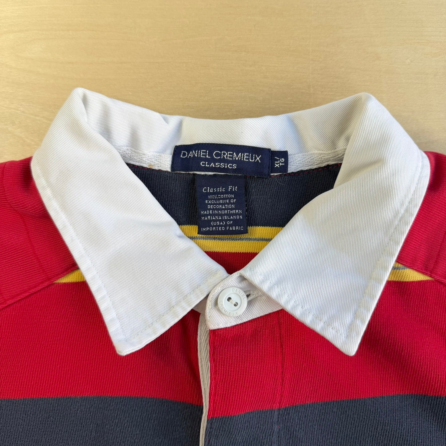 Vintage Daniel Cremieux Navy/Red Striped Long Sleeve Rugby Shirt - XL