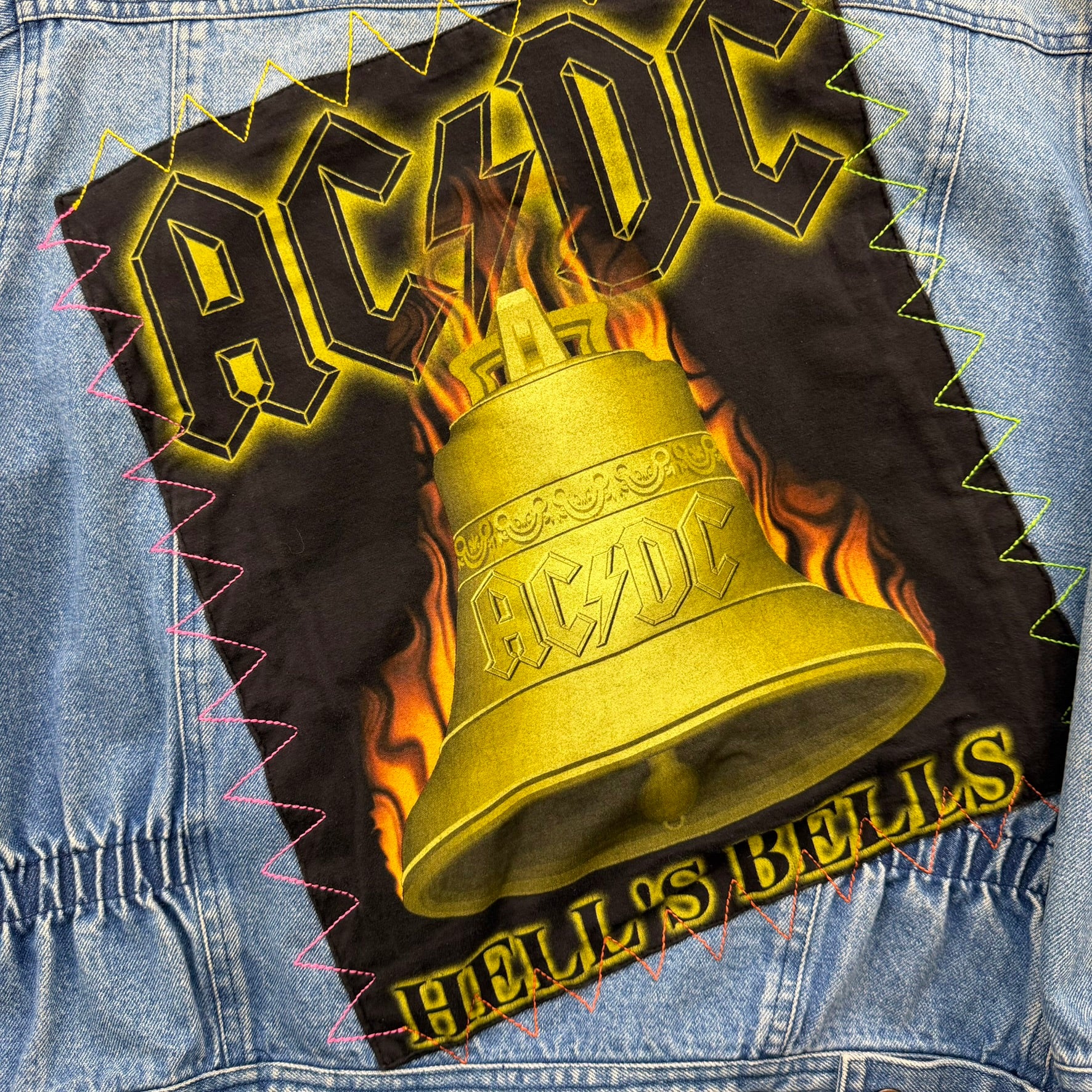 J- HOM AC/DC Hells Bell Reworked Denim Jacket - M