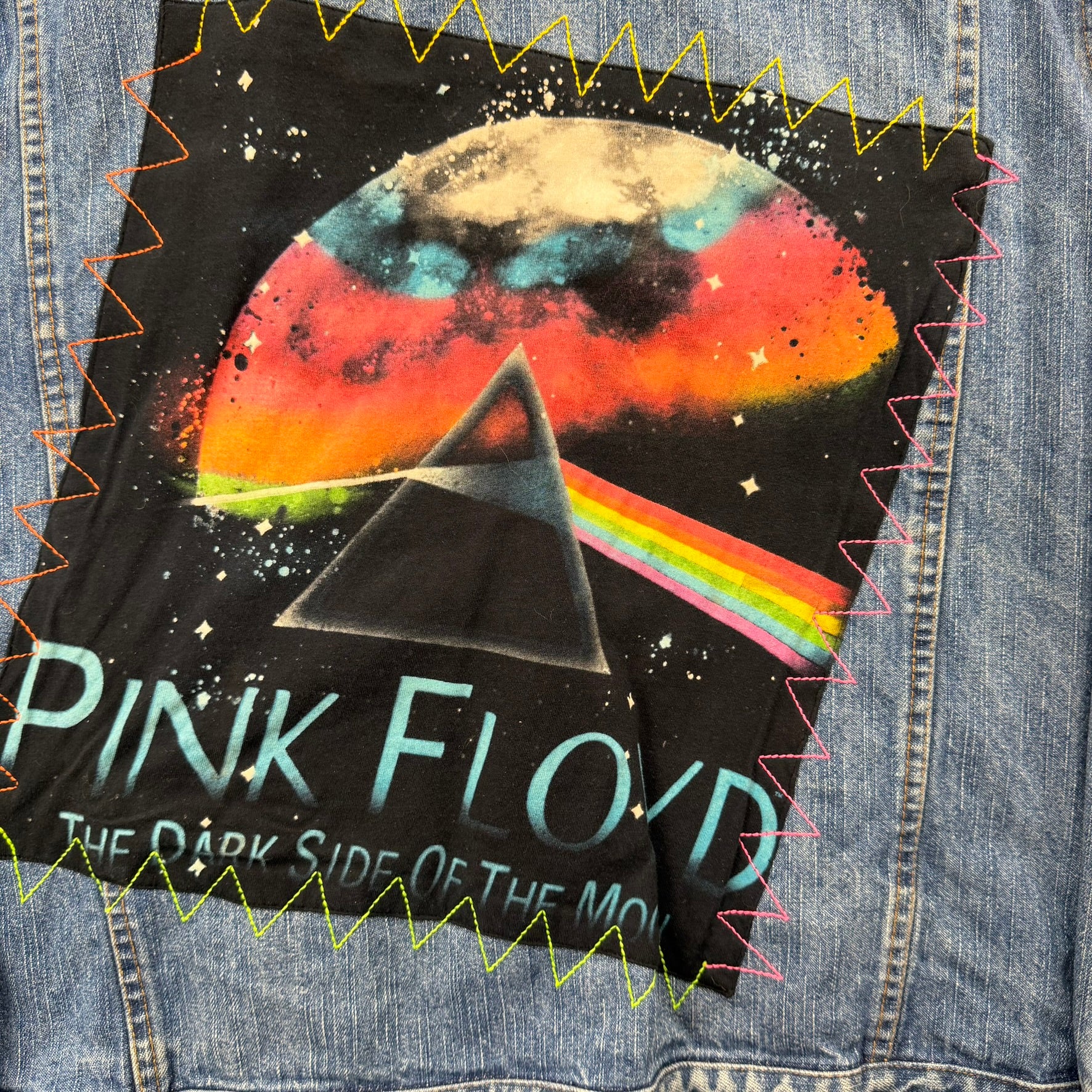 J- HOM Pink Floyd Dark Side Of The Moon Reworked Denim Jacket - L