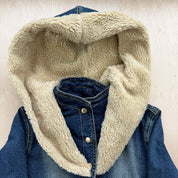 J- Vintage Baby Phat Wmn's Fur Hooded Denim Jacket - L