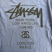 J- Vintage Stussy Script Logo & Cities Graphic Long Sleeve Tee - M