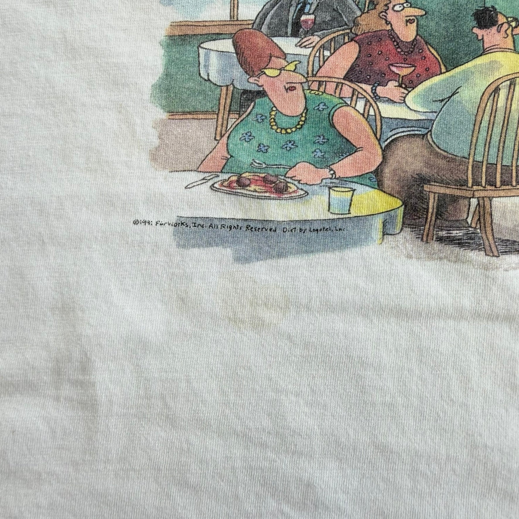 J- Vintage '91 Farworks Didn't Wash Hands Cartoon Graphic Made In USA Single Stitch Tee - XL