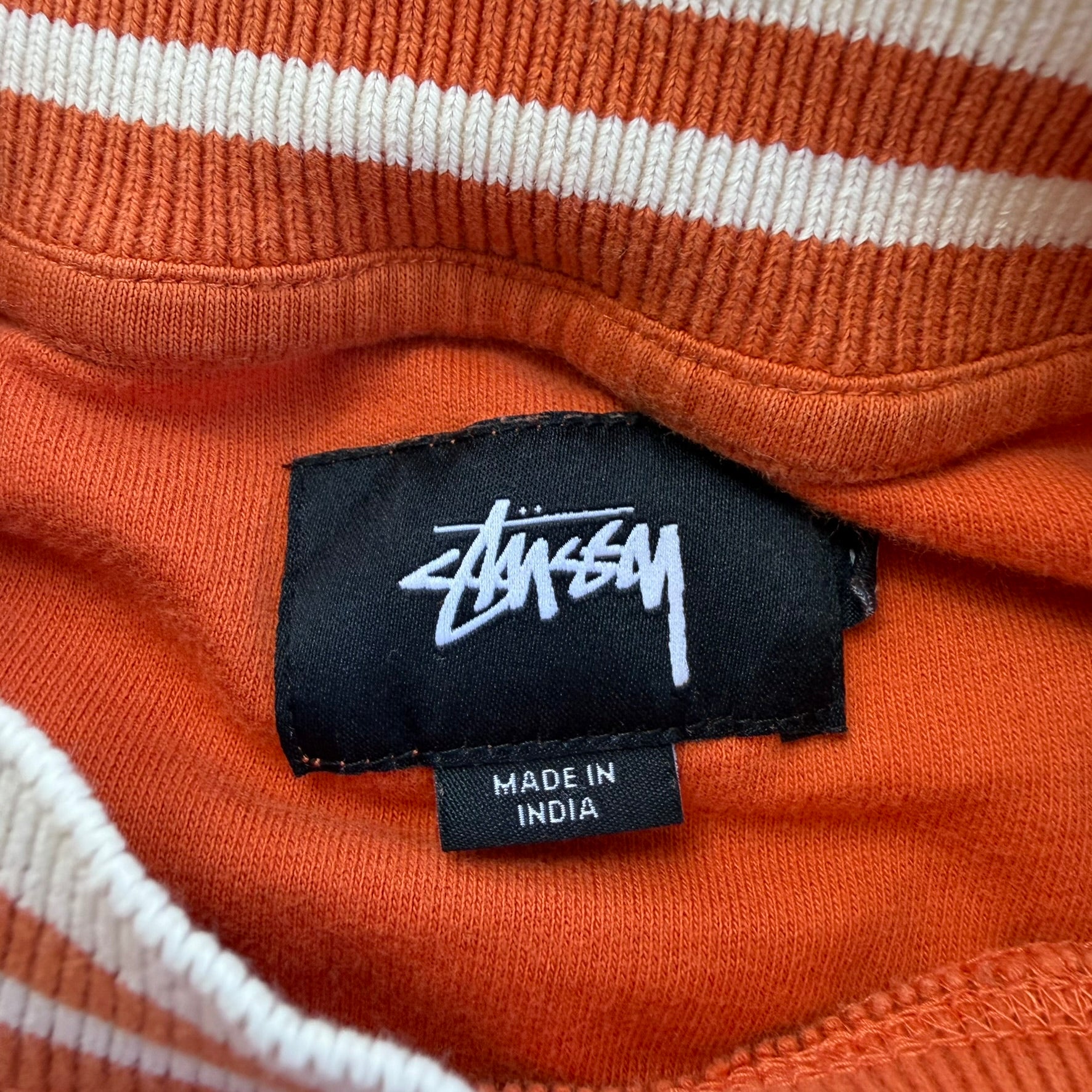 J- Vintage Stussy Embroidered Logo Orange Crewneck - L