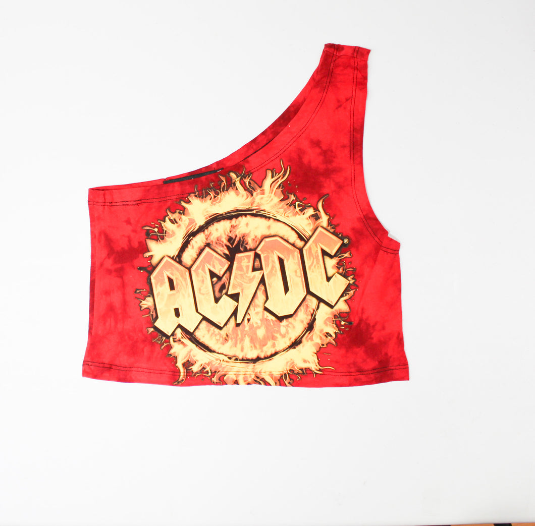 Haus Of Mojo Vintage Reworked AC/DC Logo One Shoulder Cropped Top