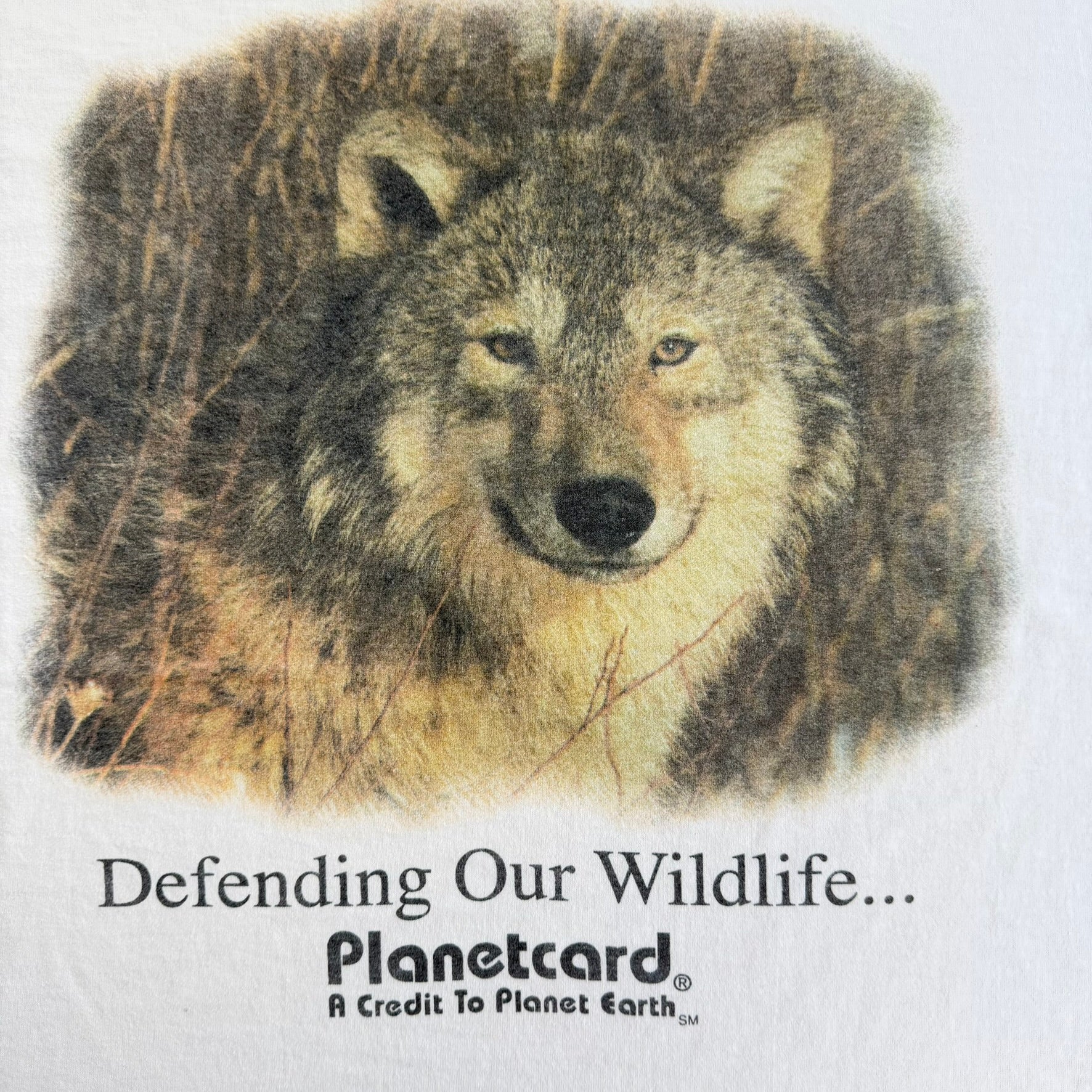J- Vintage Planet Card Defending Our Wildlife Back Graphic Single Stitch Tee - L