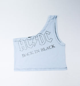 Haus Of Mojo Vintage Reworked AC/DC Back In Black One Shoulder Cropped Top