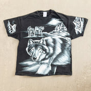 F- Vintage '94 Wolves & Moon All Over Print Single Stitch Hanes Beefy Tee