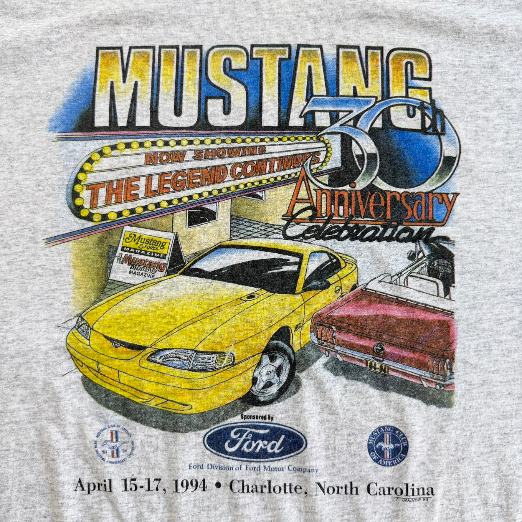 J- Vintage '94 Ford Mustang 30th Anniversary Celebration Graphic Made In USA Single Stitch Tee - XL