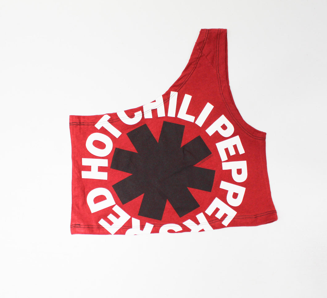 Haus Of Mojo Vintage Reworked Red Hot Chili Pepper Logo One Shoulder Cropped Top