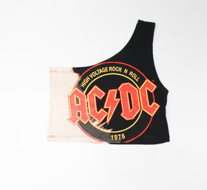 Haus Of Mojo Vintage Reworked AC/DC High Voltage One Shoulder Cropped Top