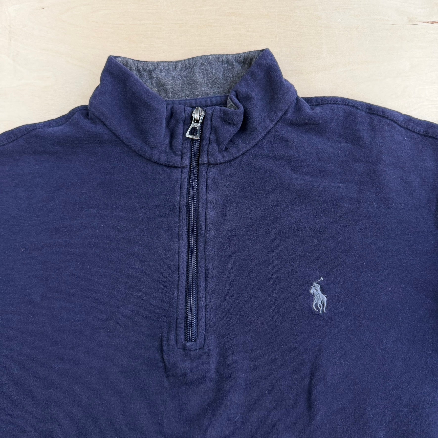 Polo RL Navy Embroidered Logo Quarter Zip Crewneck - M