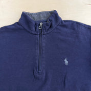 Polo RL Navy Embroidered Logo Quarter Zip Crewneck - M