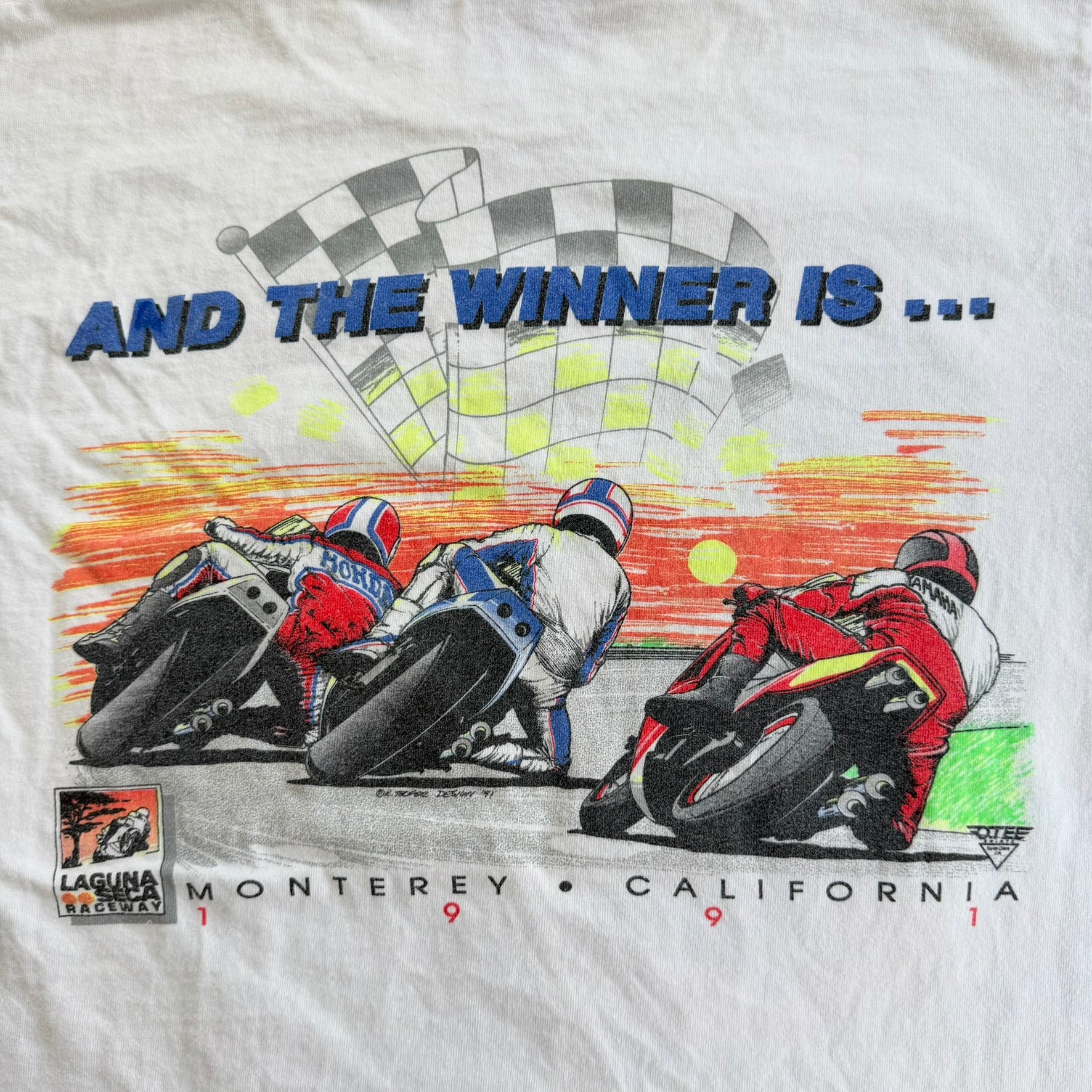 J- Vintage '91 Laguna Raceway Grand Prix Yamaha Motorcycle International Graphic Single Stitch Tee - L
