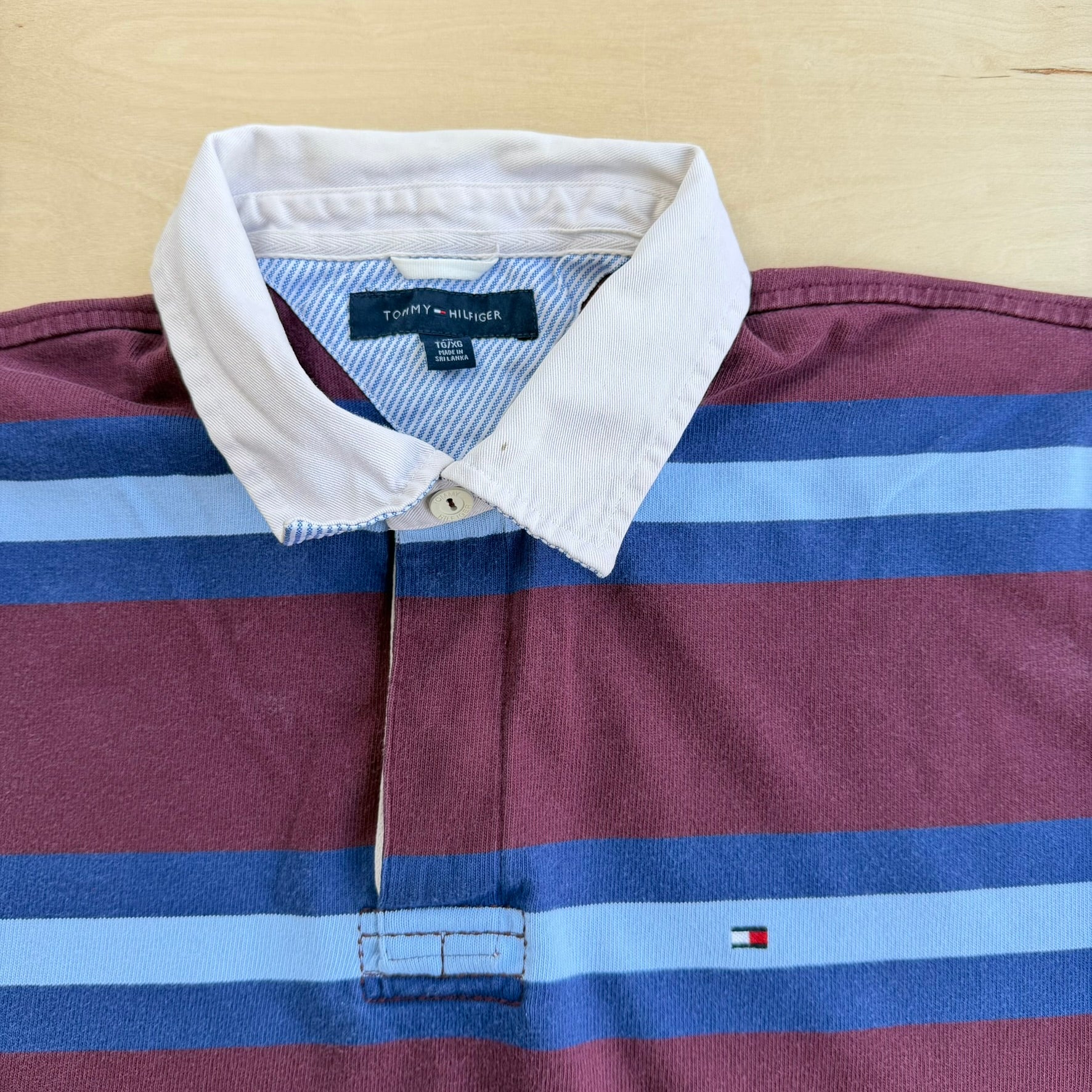 J- Vintage Tommy Hilfiger Embroidered Logo Long Sleeve Rugby Shirt - XL