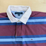 J- Vintage Tommy Hilfiger Embroidered Logo Long Sleeve Rugby Shirt - XL