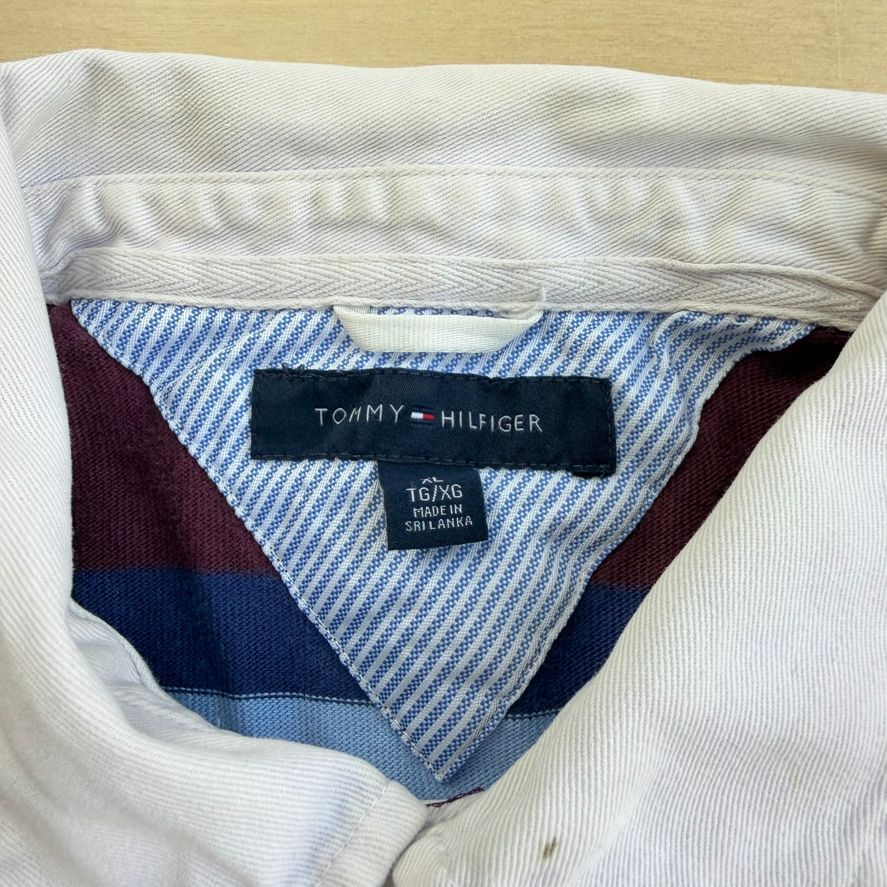J- Vintage Tommy Hilfiger Embroidered Logo Long Sleeve Rugby Shirt - XL
