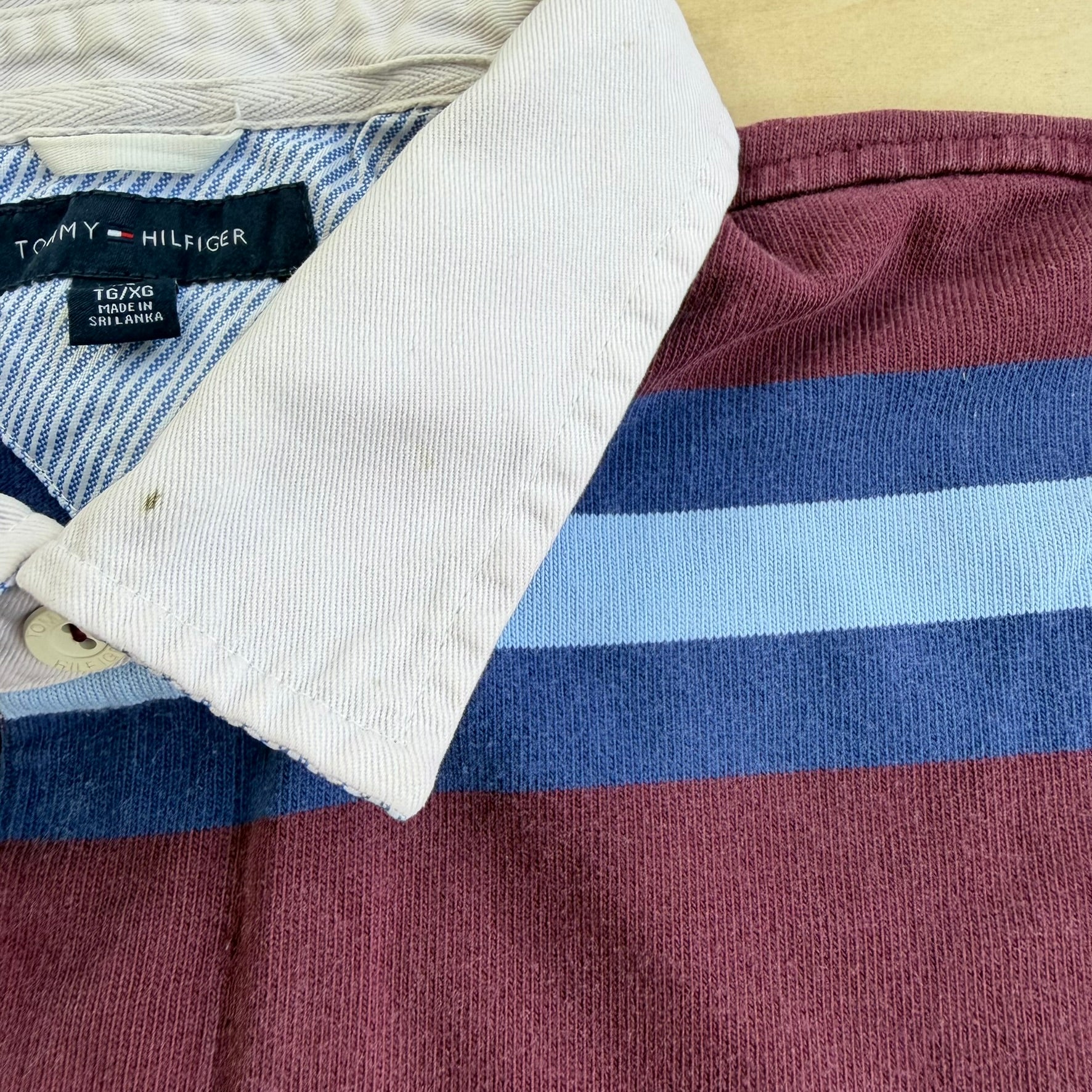 J- Vintage Tommy Hilfiger Embroidered Logo Long Sleeve Rugby Shirt - XL