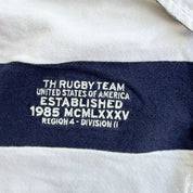 J- Vintage Tommy Hilfiger Embroidered Crest & Text Long Sleeve Rugby Shirt - L