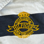 J- Vintage Tommy Hilfiger Embroidered Crest & Text Long Sleeve Rugby Shirt - L