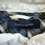 J- Vintage Tommy Hilfiger Embroidered Crest & Text Long Sleeve Rugby Shirt - L