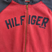 J- Vintage Tommy Hilfiger Denim Embroidered Text Zip Up Hoodie - XL