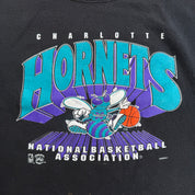 J- Vintage Charlotte Hornets NBA Logo & Text Made In USA Cropped Crewneck - L