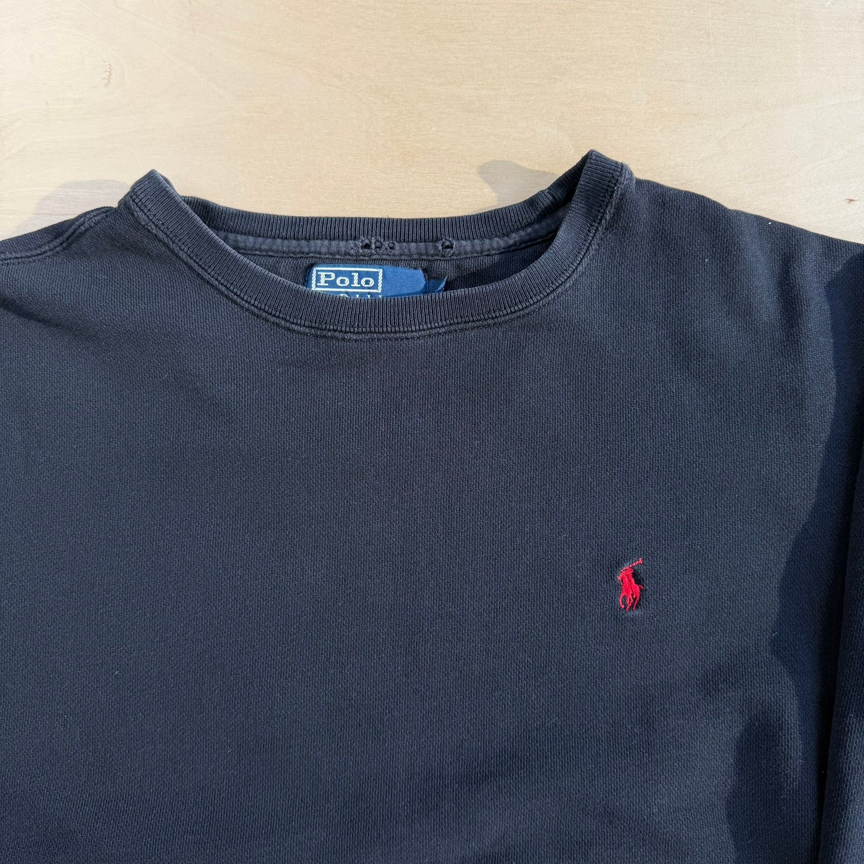 Vintage 90s Polo RL Embroidered Logo Black Crewneck - M