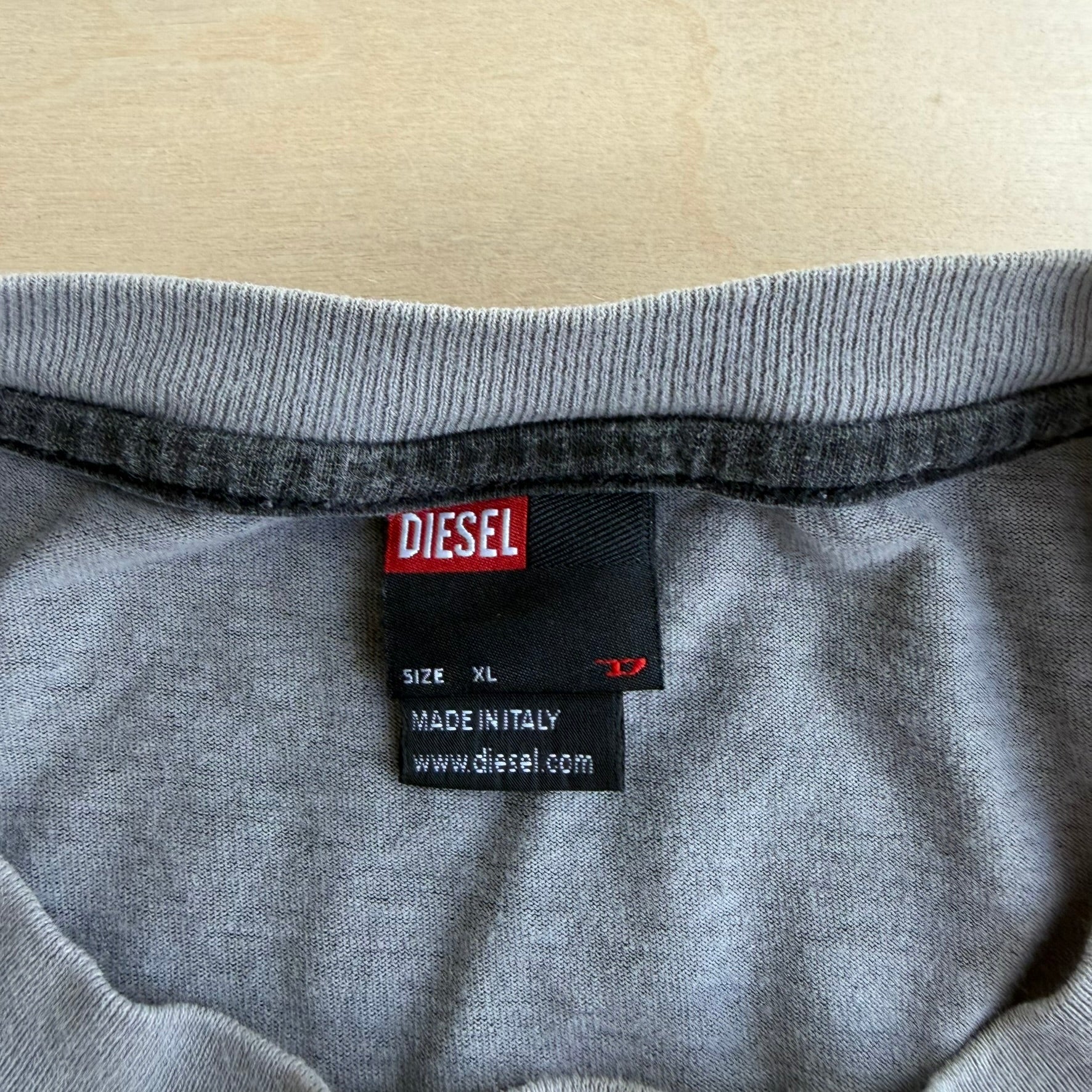 J- Vintage Diesel Embroidered Text Inside Out Tee - XL