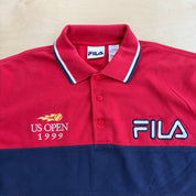 J- Vintage '99 Fila US Open Tennis Embroidered Text Polo Shirt - M