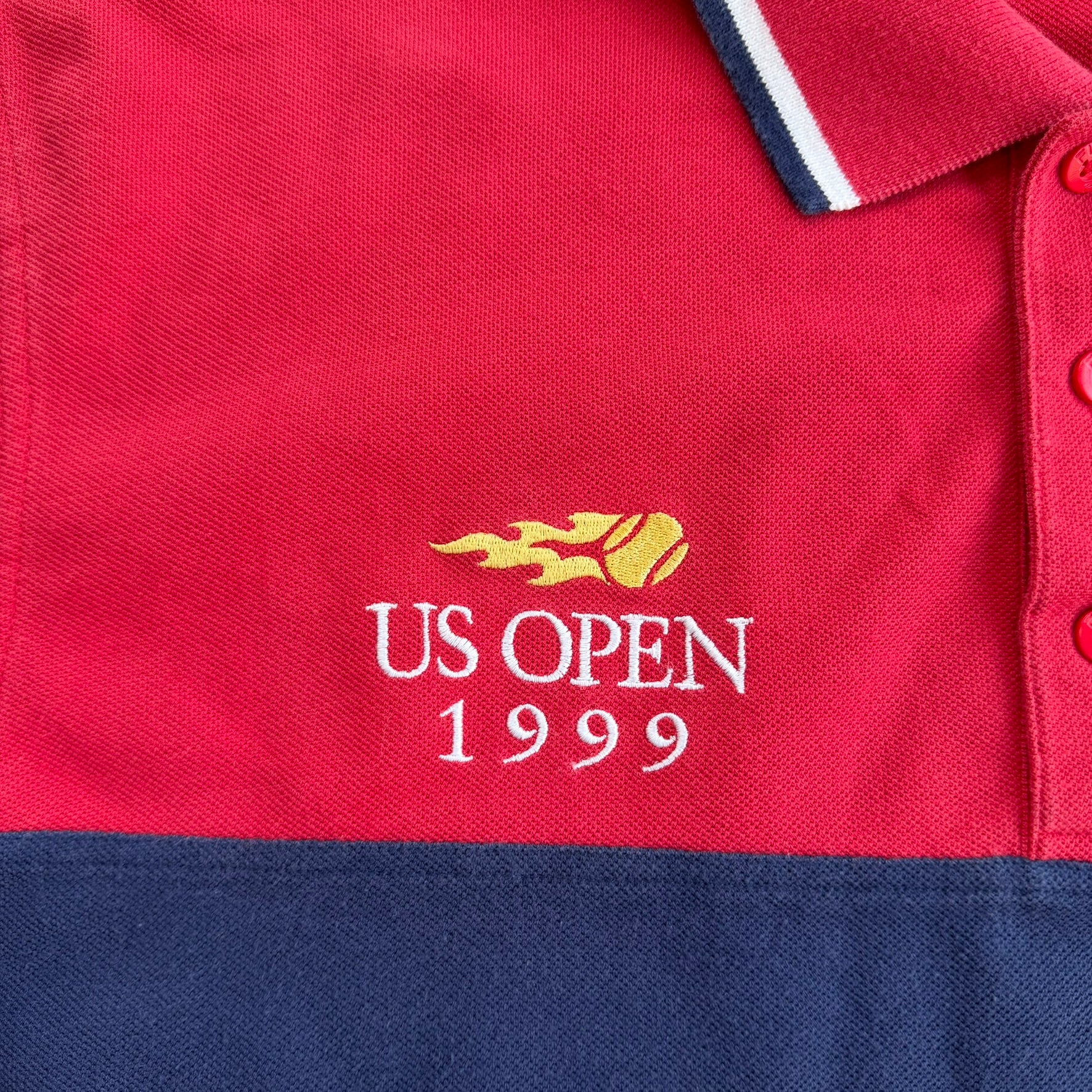 J- Vintage '99 Fila US Open Tennis Embroidered Text Polo Shirt - M