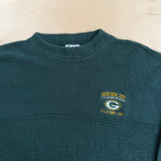 Vintage '97 Green Bay Packers Super Bowl Champs NFL Lee Embroidered Text Made In USA Knit Sweater - L