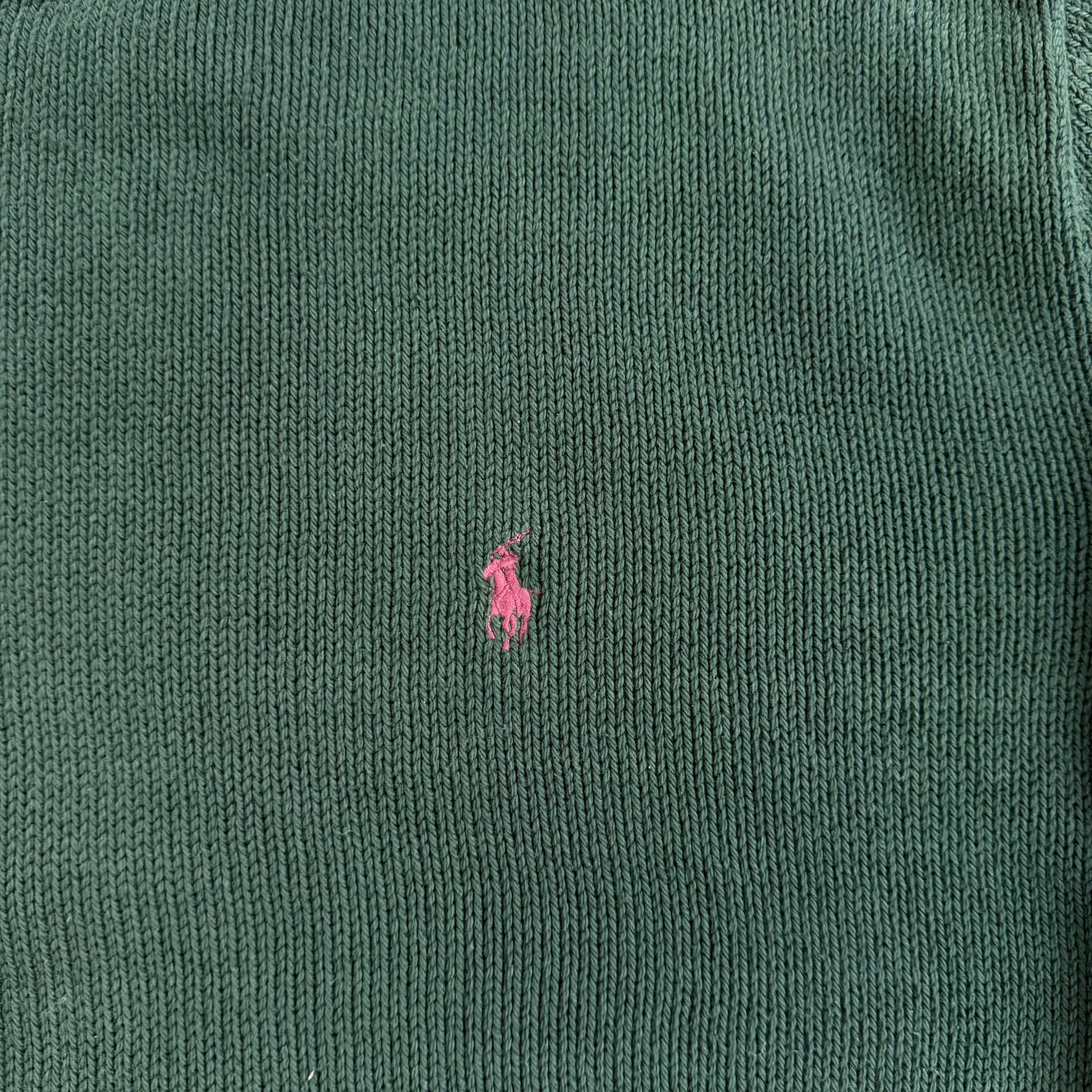 Vintage 90s Polo RL Embroidered Logo Leather Elbows Forest Green Pima Cotton Knit Sweater - 4XL Big