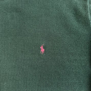 Vintage 90s Polo RL Embroidered Logo Leather Elbows Forest Green Pima Cotton Knit Sweater - 4XL Big