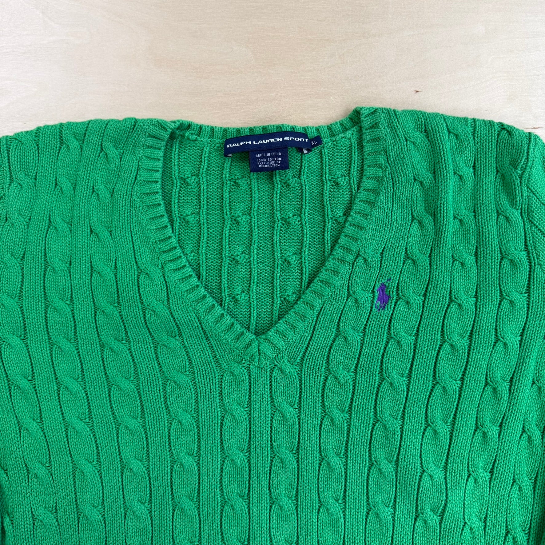 Vintage Women's Polo Sport RL Embroidered Logo Green Cotton Knit Sweater - Women's XL