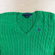 Vintage Women's Polo Sport RL Embroidered Logo Green Cotton Knit Sweater - Women's XL