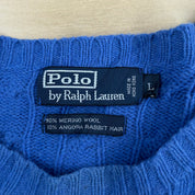 Vintage 90s Polo RL Embroidered Logo Baby Blue Marino Wool Knit Sweater - L