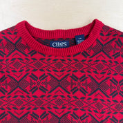 Vintage Chaps RL Red Patterned Cotton Knit Sweater - L